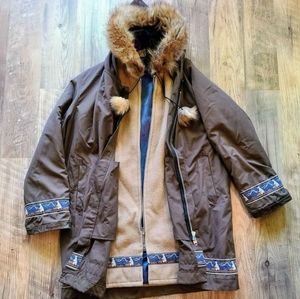 Vintage wool Inuit fur trimmed parka Eskimo winter coat xl